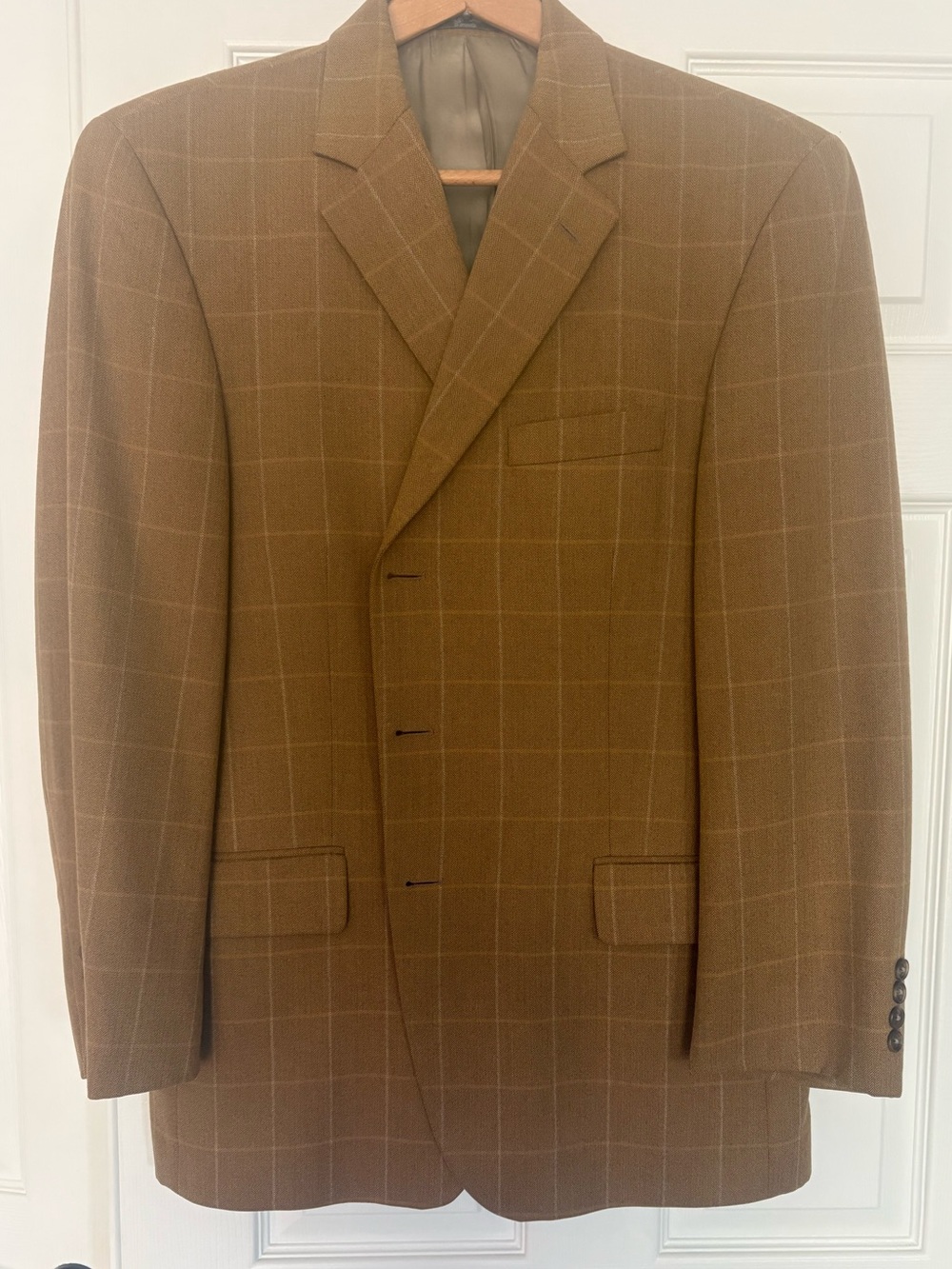 Bachrach Tan Brown Windowpane Wool Men’s Sport Coat Size 44R